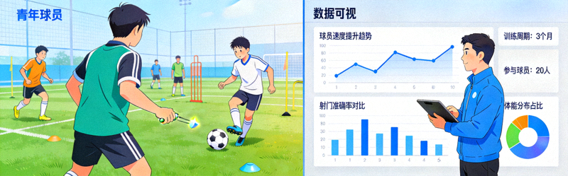 青年球员训练营与数据分析图表